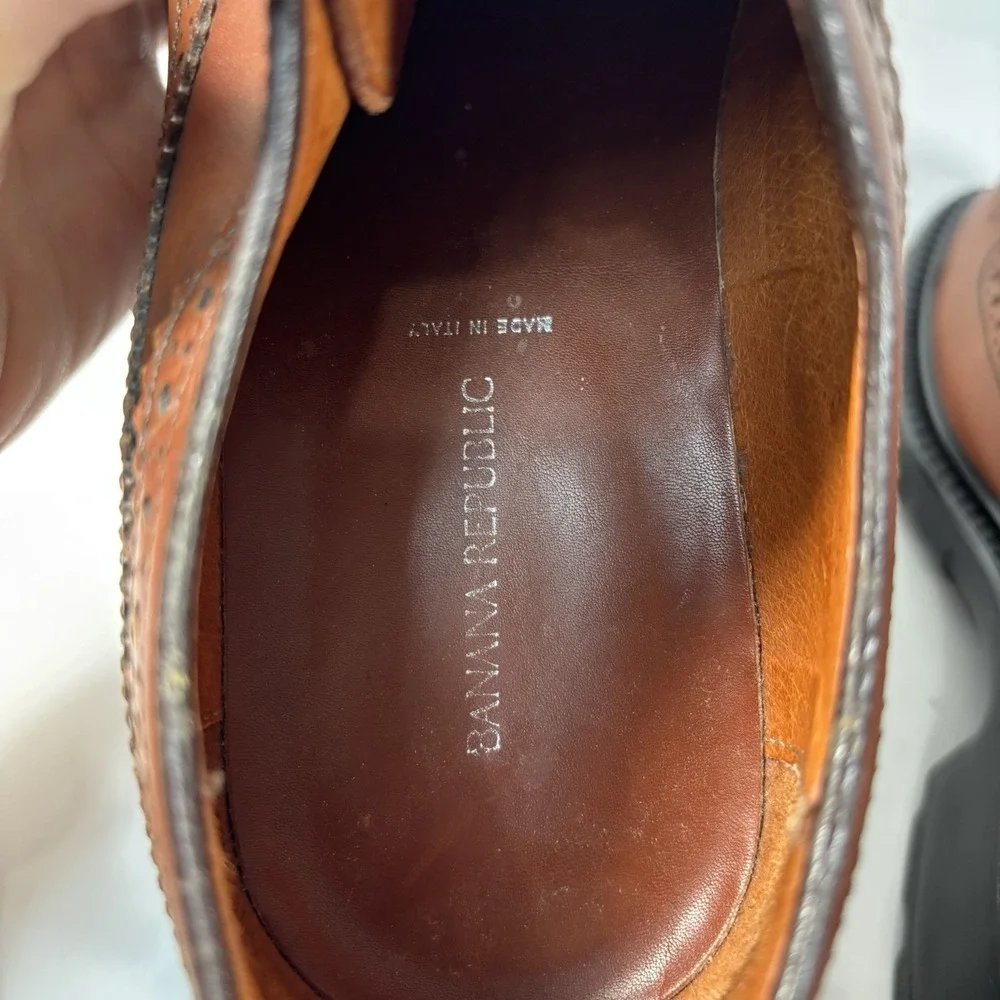 Vtg Banana Republic Italy Brown wingtip oxfords  lace-up Chunky‎ Sole9.5 D Y2K